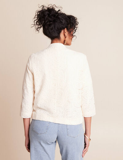 Veste brod&eacute;e bas resserr&eacute; manches 3/4 ecru femme