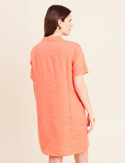 Robe droite courte col chemise orange fluo femme