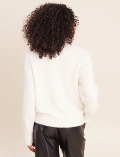 Pull col rond ecru femme