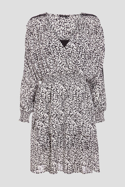 Robe évasée volantée ecru femme