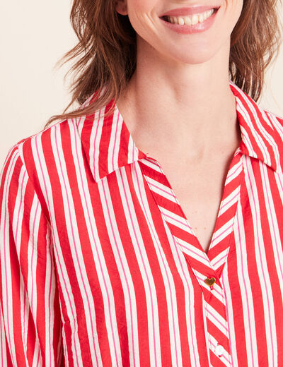 Chemise droite longue fluide col chemise rouge femme