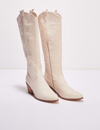 Bottes western brod&eacute;es ivoire femme
