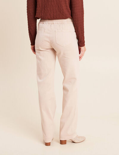 Pantalon taille haute coupe droite denim beige femme