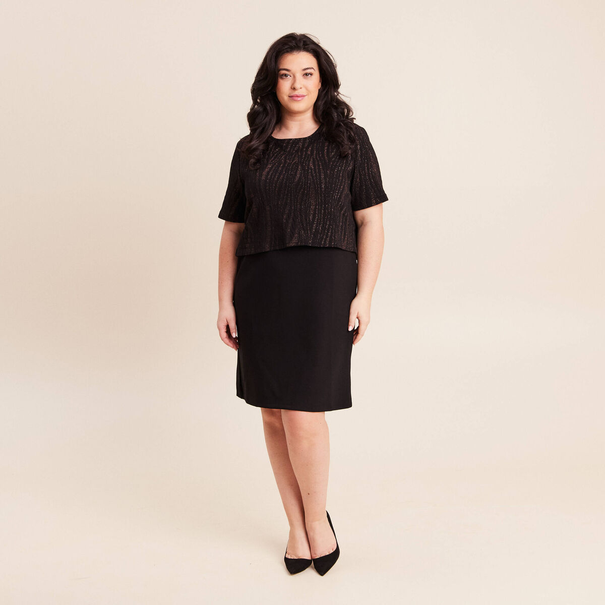 Robe bi-mati&egrave;re droite noir femme