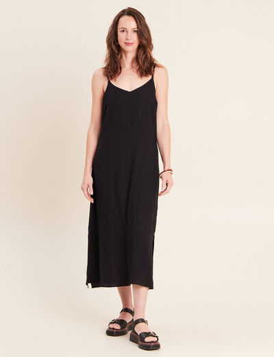 Robe longue d&eacute;collet&eacute; &agrave; fines bretelles noir femme