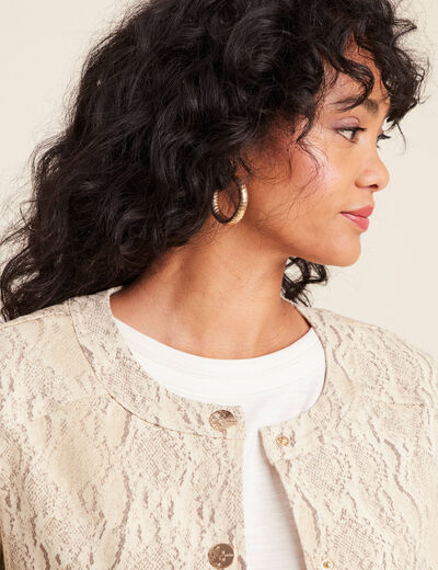 veste sans col beige femme