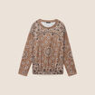 Pull col rond manches longues strass marron femme
