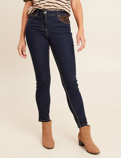 Pantalon ajust&eacute; taille bascul&eacute;e denim brut femme