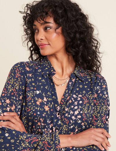 Chemise manches longues bleu marine femme