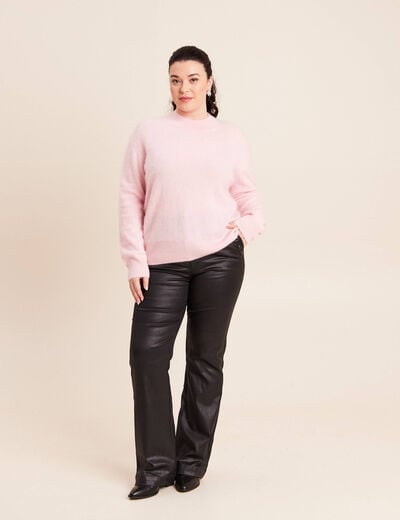 Pantalon bootcut enduit taille haute noir femme
