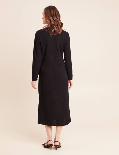 Robe col v manches longues noir femme