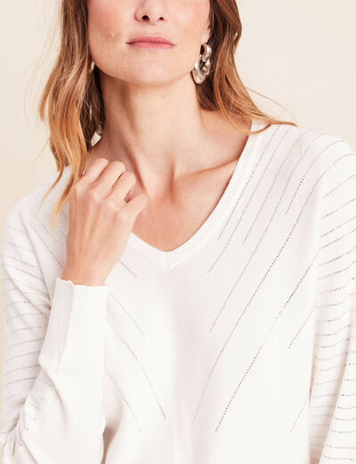 Pull ajust&eacute; col bateau strass ecru femme