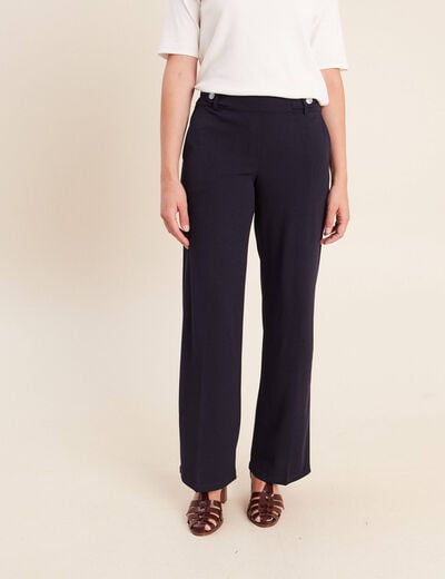 Pantalon taille haute bleu fonc&eacute; femme