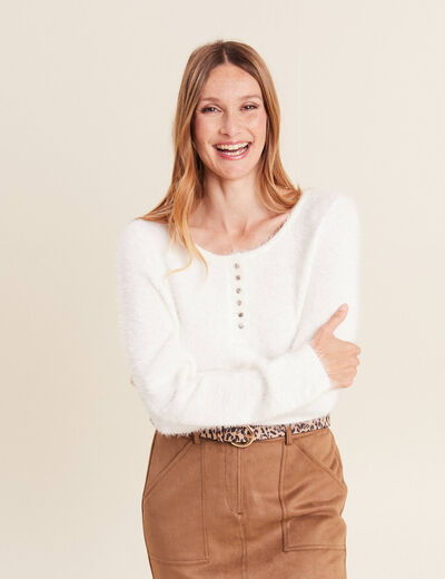 Pull manches longues ecru femme