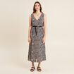 Robe midi évasée ceinturée rose pastel femme