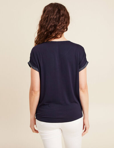 Blouse col v manches courtes bleu foncé femme