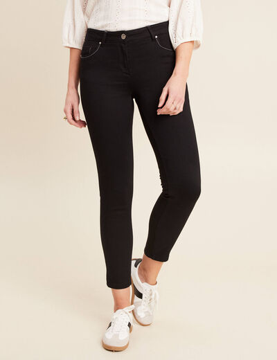 Jean ajusté 7/8ème effet bi-matière noir femme