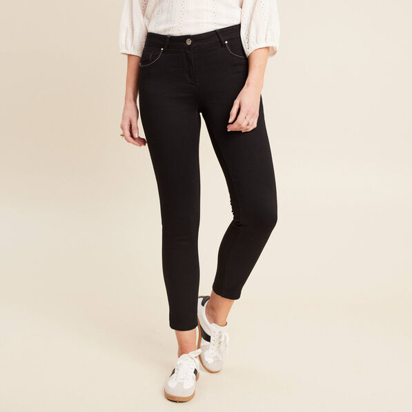 Jean ajusté 7/8ème effet bi-matière noir femme