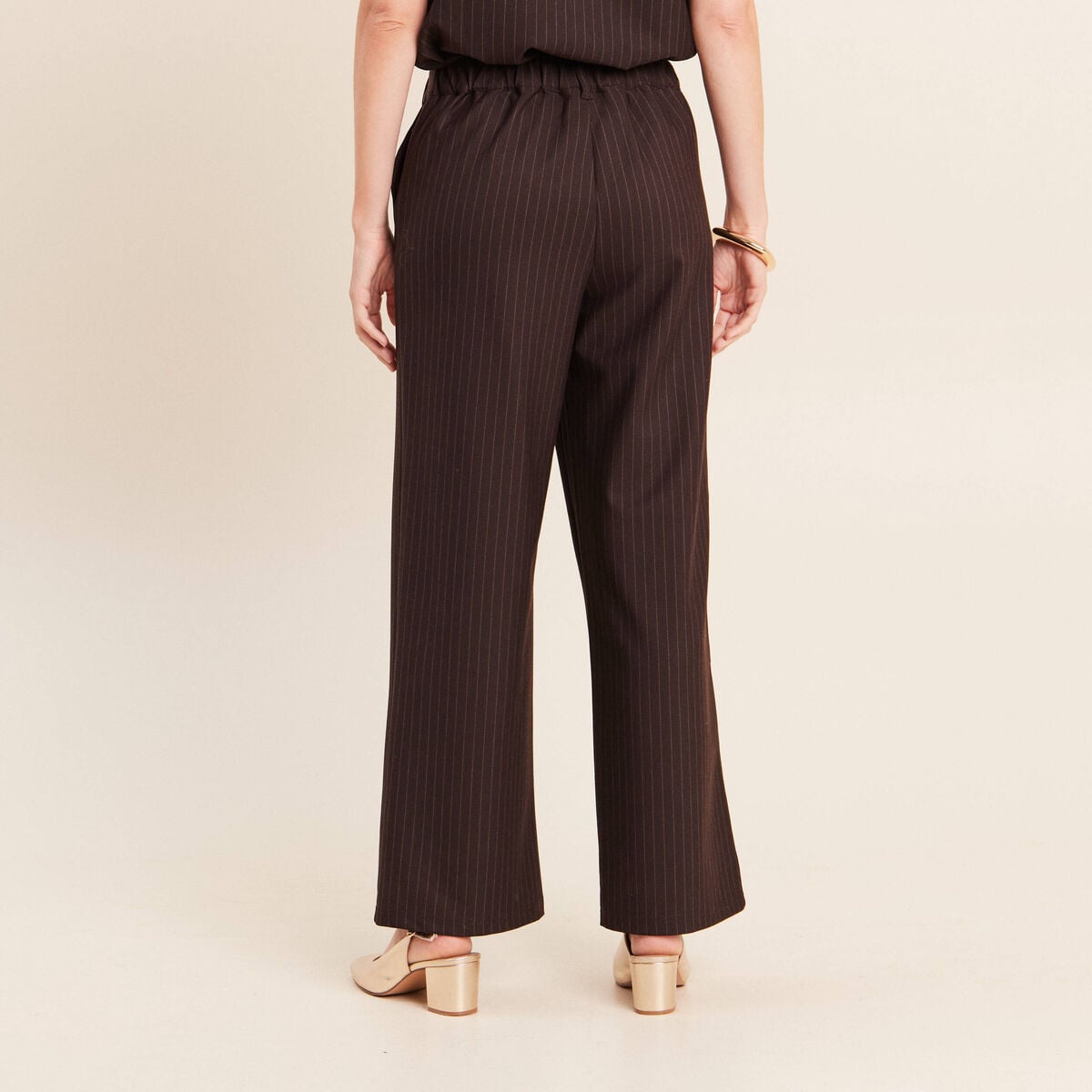 Pantalon large 7/8&egrave;me marron femme