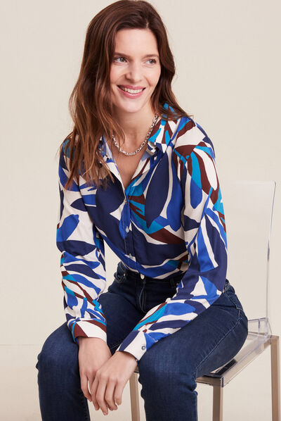 Chemise manches longues bleu femme