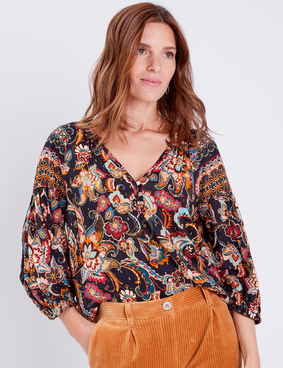 Blouse manches 3/4 bleu foncé femme