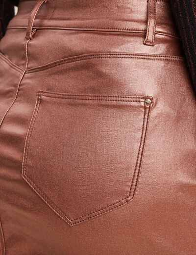 Jupe midi droite enduite couleur cuivre femme