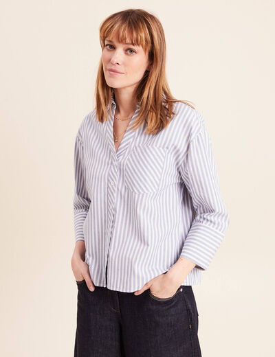 Chemise manches 3/4 bleu femme