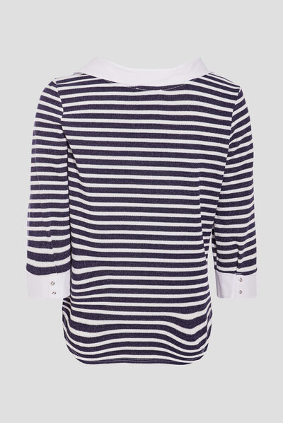 T-shirt manches 3/4 bleu marine femme