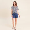 Blouse col v manches courtes fluide bleu femme