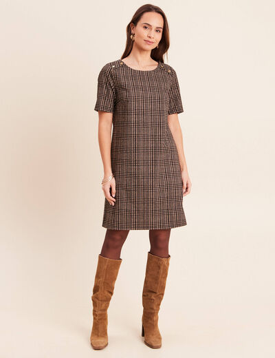 Robe droite courte en maille col rond noir femme