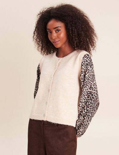 Pull col rond beige femme