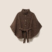 Poncho ceintur&eacute; en polyester recycl&eacute; camel femme