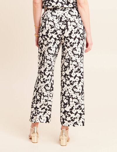 Pantalon coupe large 7/8&egrave;me taille haute noir femme
