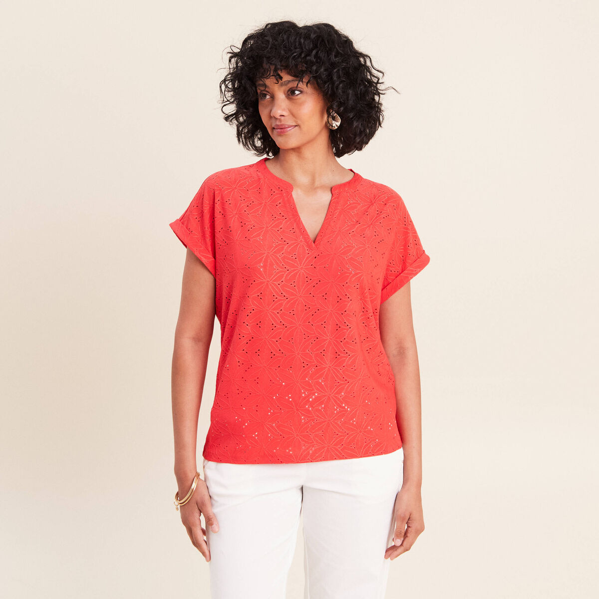 T-shirt droit manches courtes rouge femme