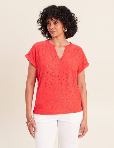 T-shirt droit manches courtes rouge femme