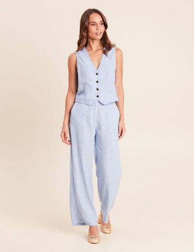 Chemise cintr&eacute;e sans manches col v bleu femme