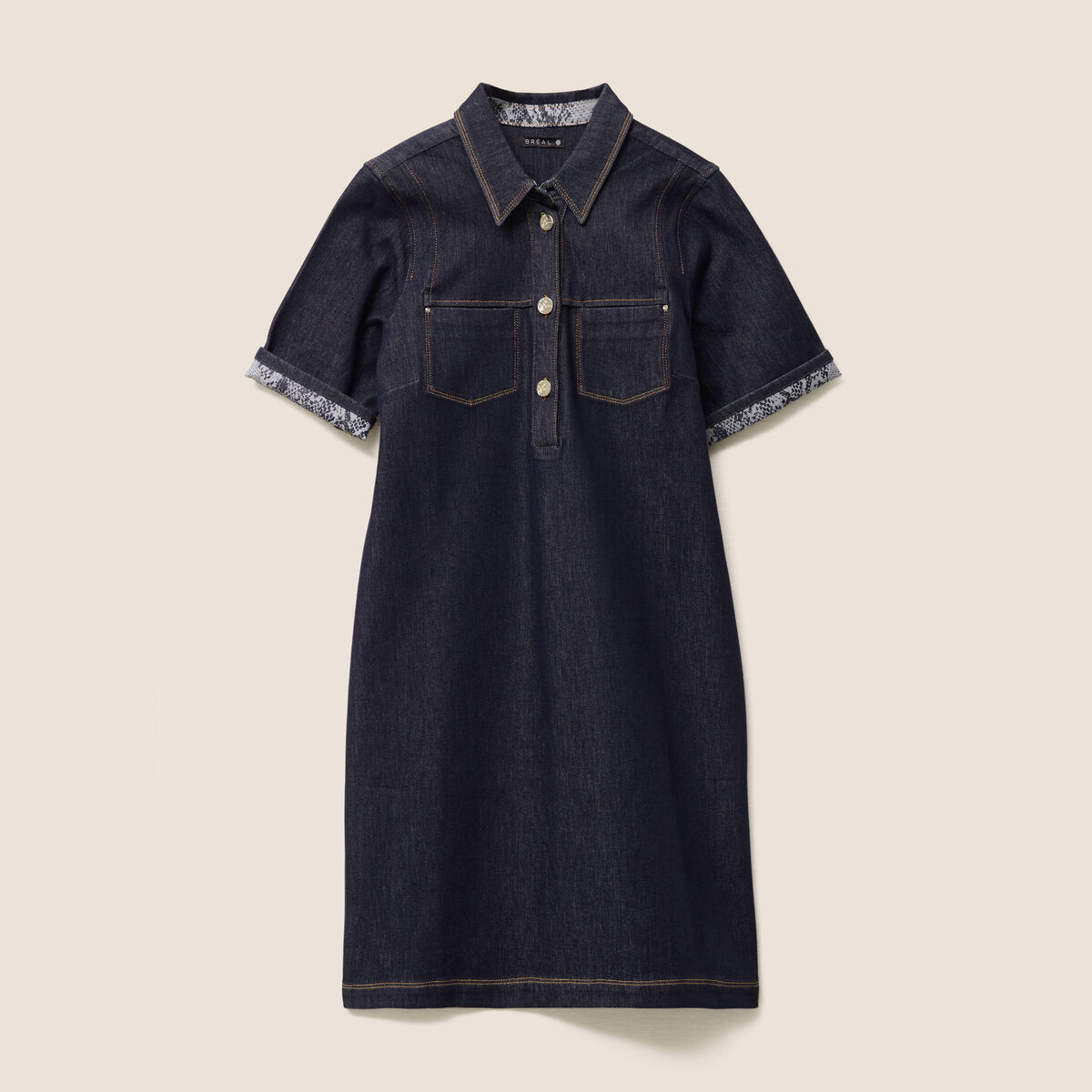 robe courte droite en jean col chemise denim brut femme