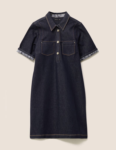 robe courte droite en jean col chemise denim brut femme
