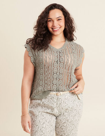 Débardeur macramé vert clair femme