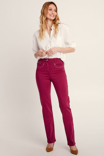 Pantalon évasé taille haute rouge foncé femme