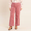 Pantalon large velours c&ocirc;tel&eacute; rose framboise femme