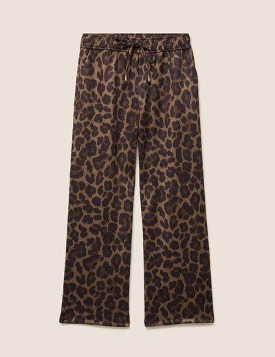 Pantalon droit 7/8&egrave;me taille haute daim marron femme