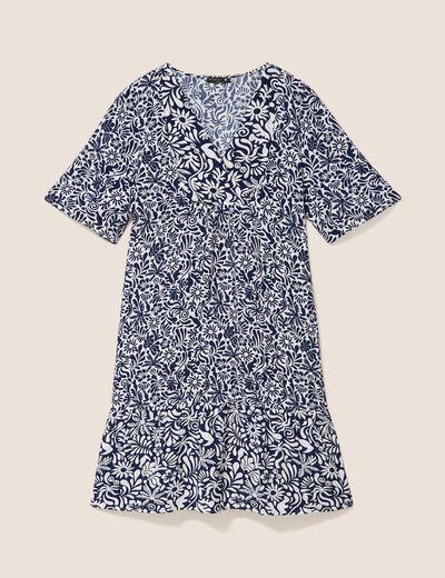 Robe courte &eacute;vas&eacute;e col V bleu femme