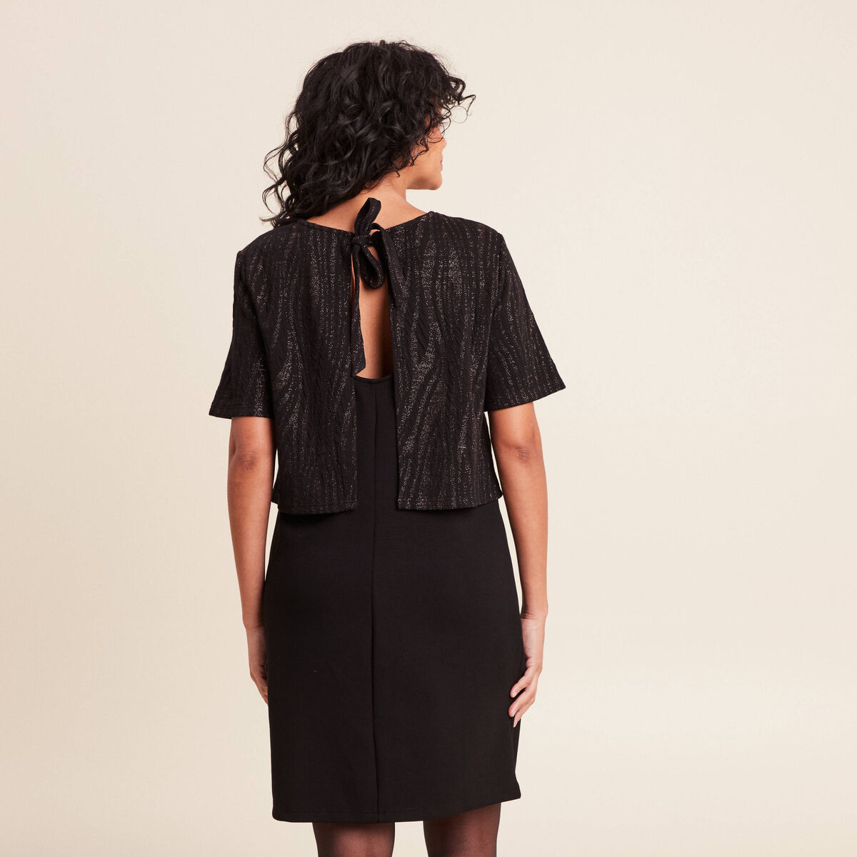 Robe bi-mati&egrave;re droite noir femme