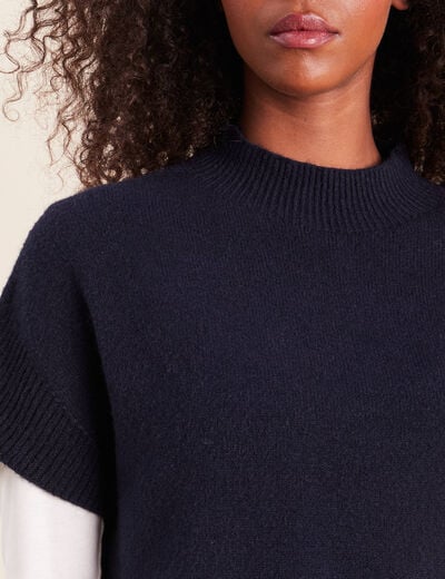 Pull col montant bleu marine femme
