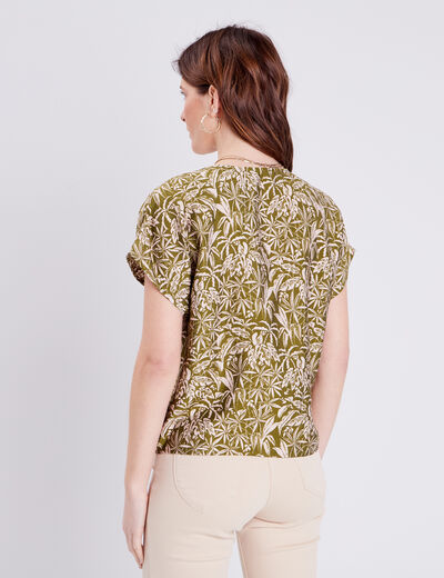 Blouse manches courtes ample vert olive femme