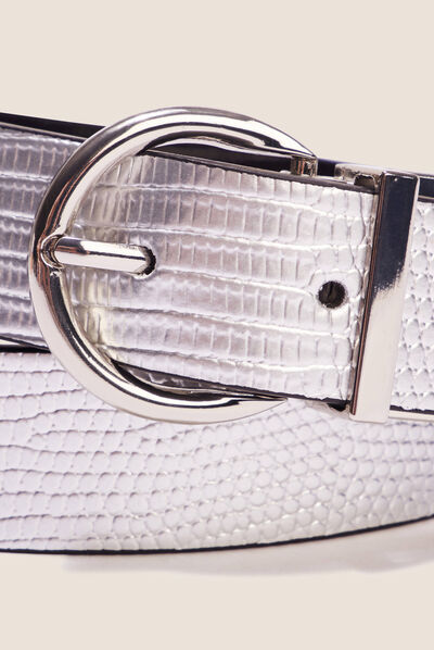 Ceinture croco métallisée couleur argent femme