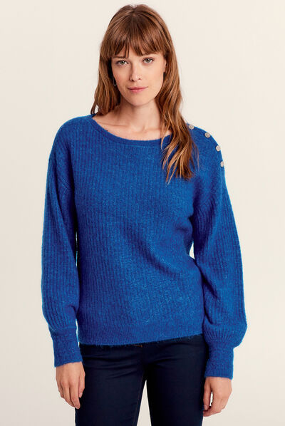 Pull manches longues bleu electrique femme