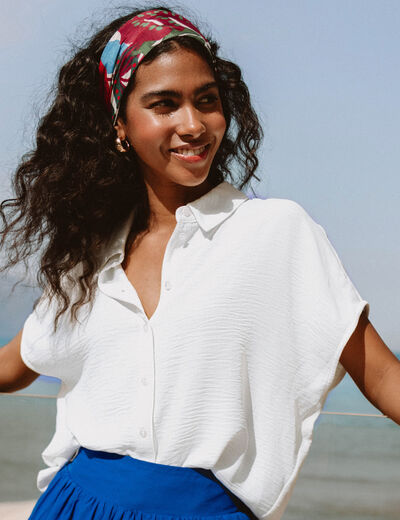 Chemise manches courtes fluide ecru femme