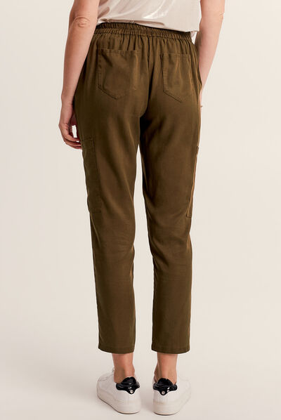 Pantalon large fluide 7/8ème vert olive femme